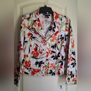 Requirements White and Red Floral Blazer Sz 10 Formal Party Office